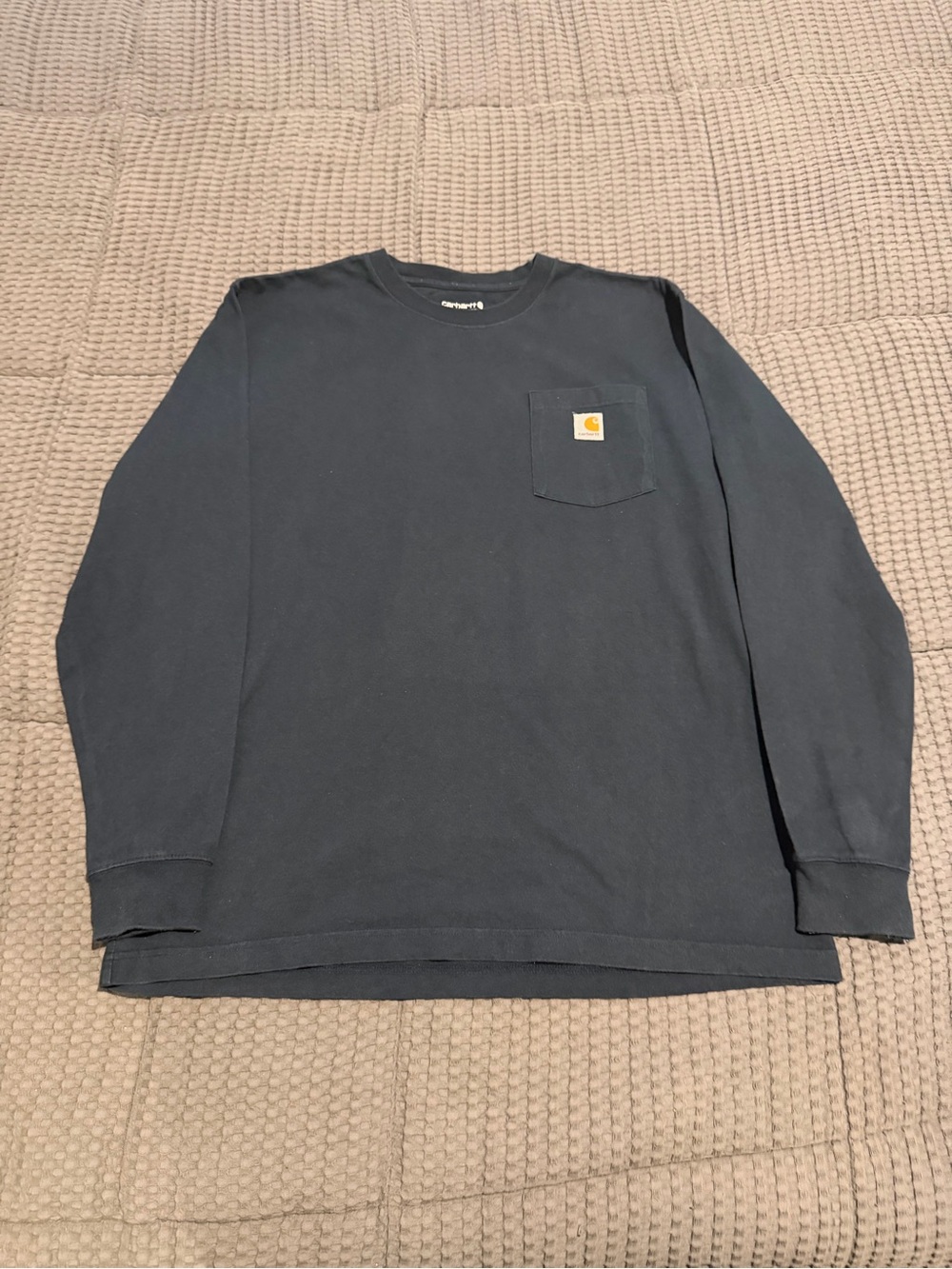 Carhartt Pocket T-Shirt – Men’s L Navy Blue Loose Fit Long Sleeve Crew Neck